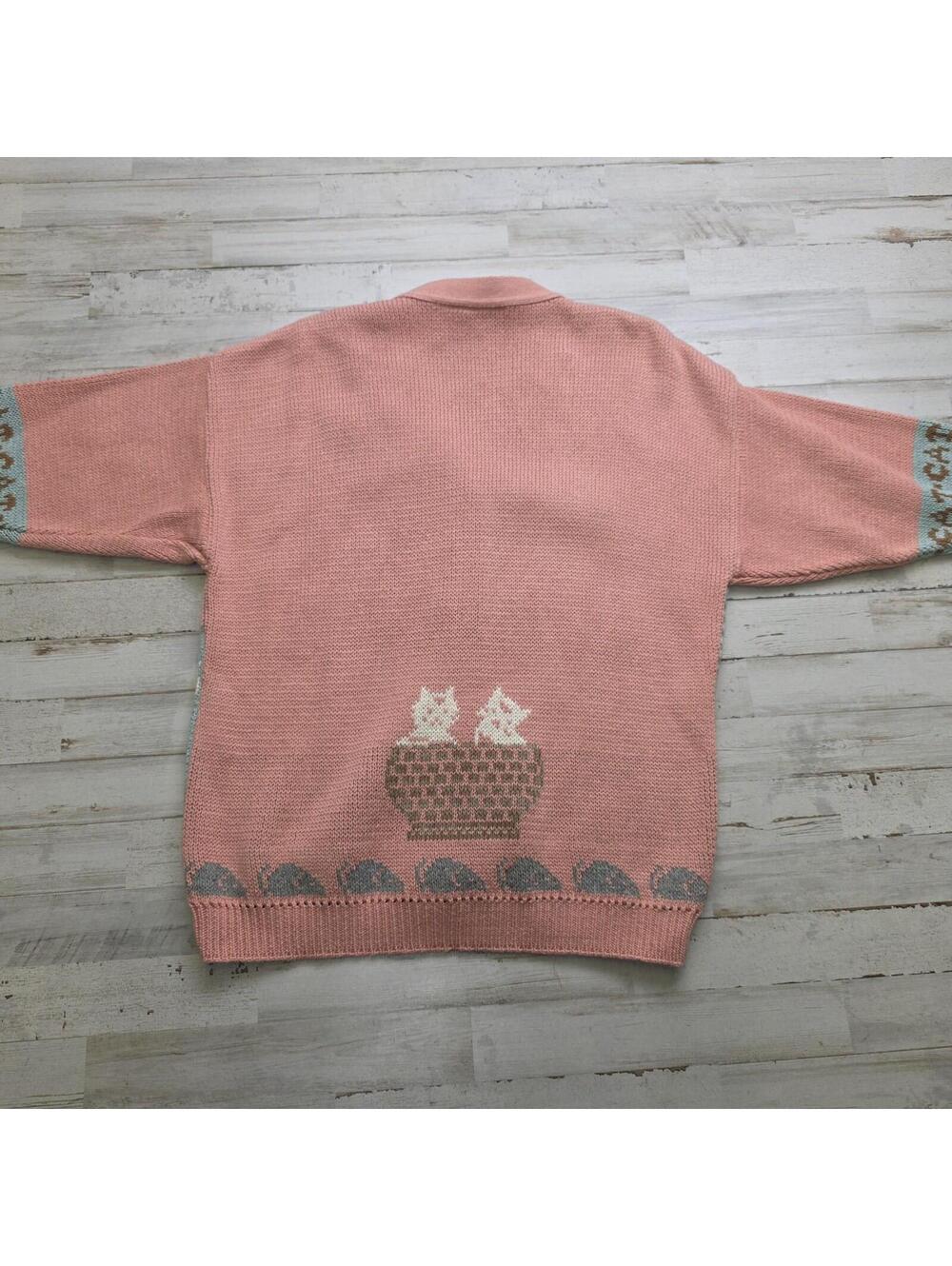 VTG Sweater Loft Cat & Mouse Short Sleeve Cardigan Heart Buttons Made USA SM - Picture 3 of 5